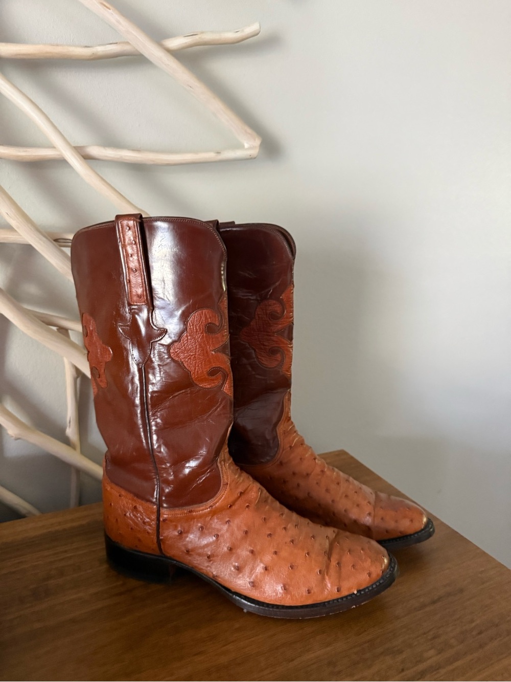 Lucchese Two-Tone Brown Ostrich-Textured Western Boots